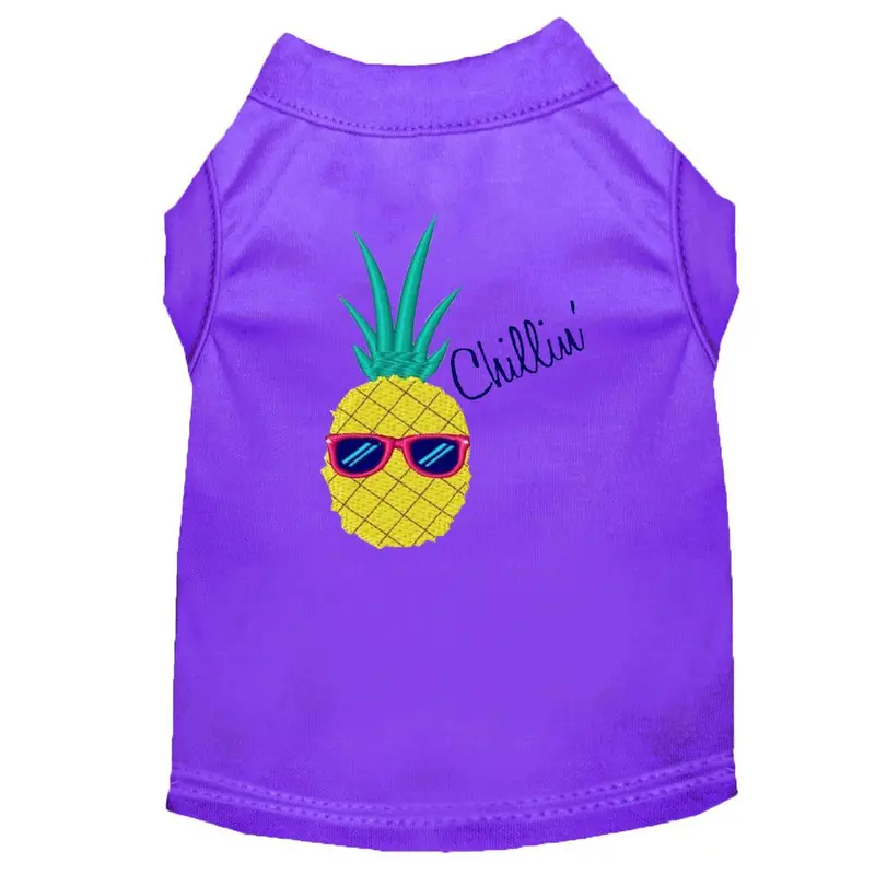 Pineapple Chillin' Embroidered Dog Shirt - Purple
