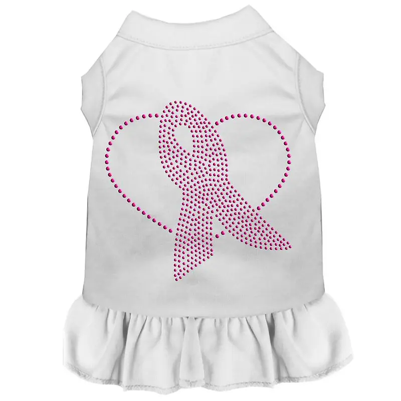 Pink Ribbon Rhinestone Dog Dress - White