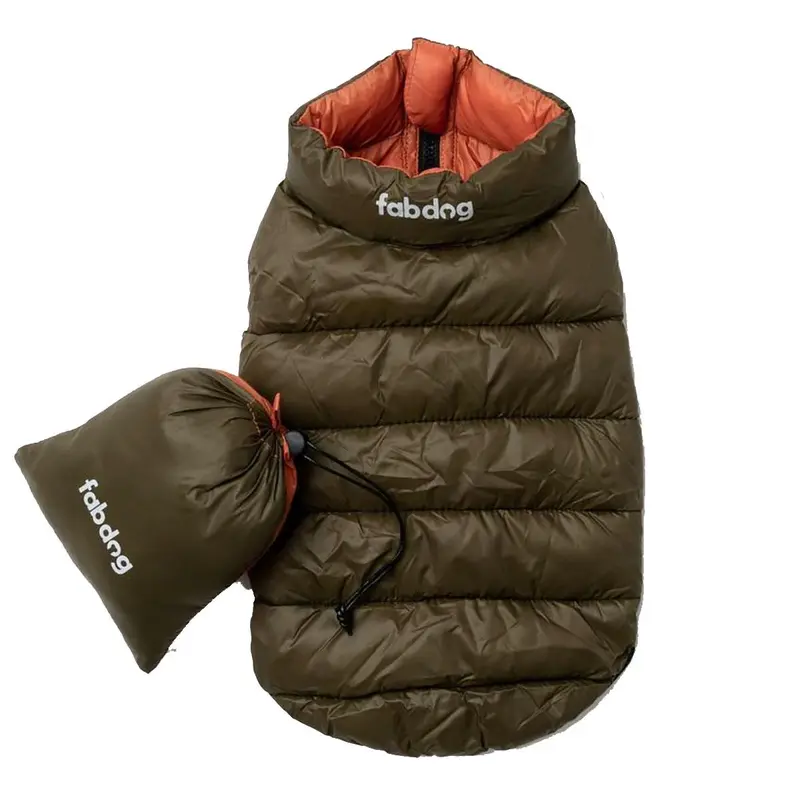 fabdog Pack-N-Go Reversible Dog Coat - Olive/Burnt Orange