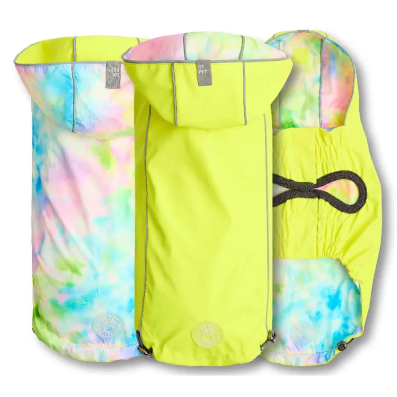 GF Pet Reversible Elasto-Fit Dog Raincoat - Neon Yellow/Tie-Dye
