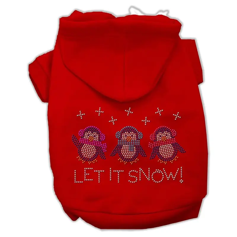Let it Snow Penguins Rhinestone Dog Hoodie - Red