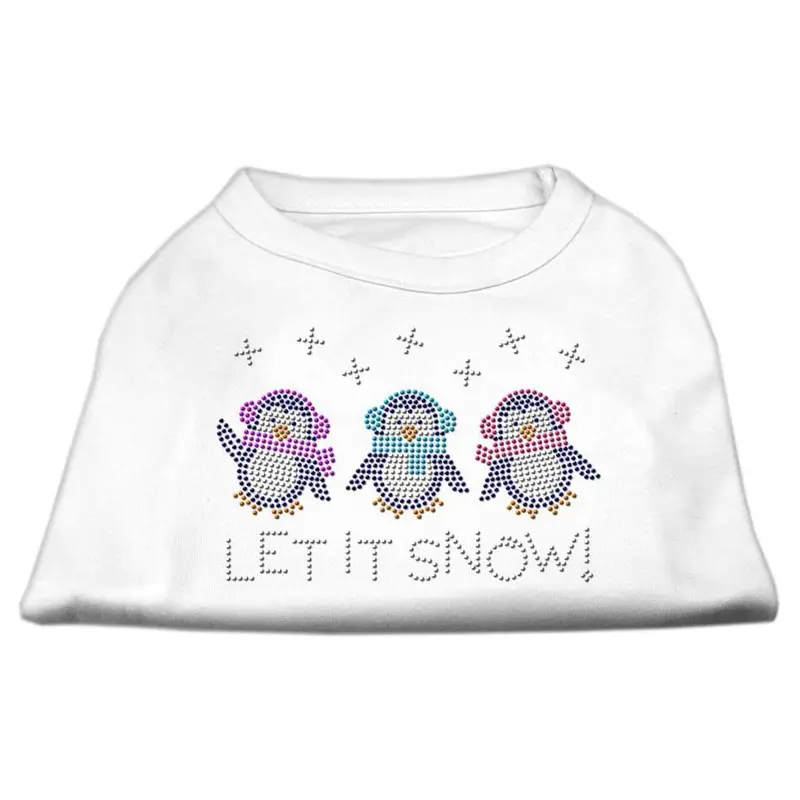 Let it Snow Penguins Rhinestone Dog Shirt - White