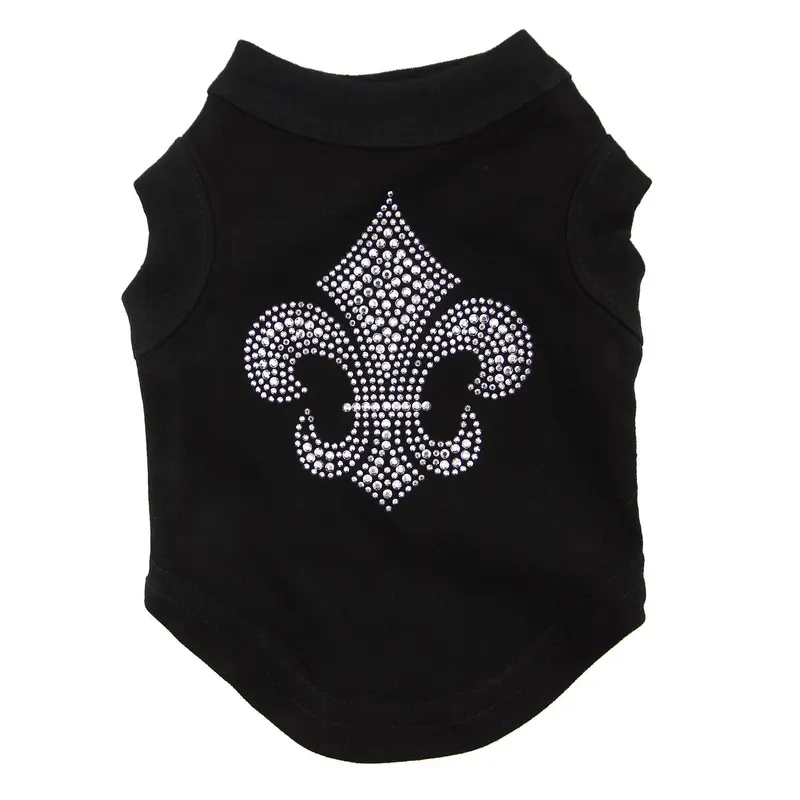 Silver Fleur de lis Rhinestone Dog Shirt - Black