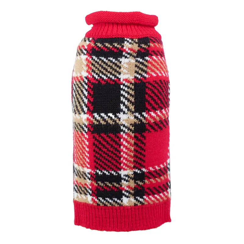 Worthy Dog Plaid Dog Sweater - Red