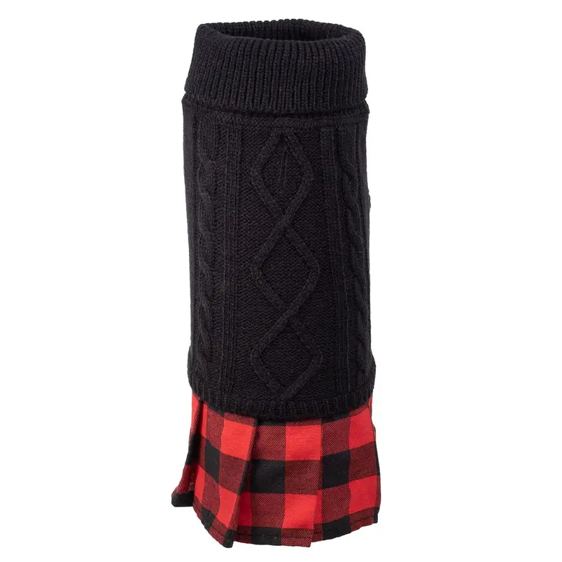Worthy Dog Turtleneck Dog Dress - Black with Red Buffalo Skirt
