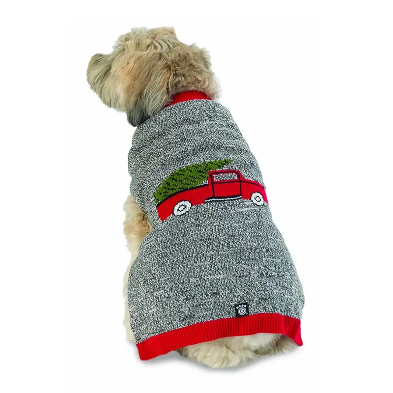 Petrageous Jack's Marled Truck and Tree Dog Sweater - Red