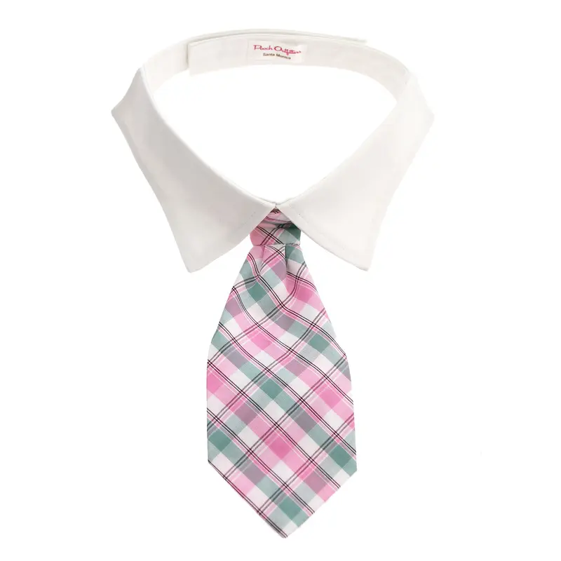 Pooch Outfitters Brooks Dog Shirt Collar and Tie - Pink and Mint Plaid