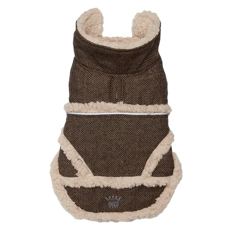 Hip Doggie Shearling Jacket - Tan/Black Herringbone