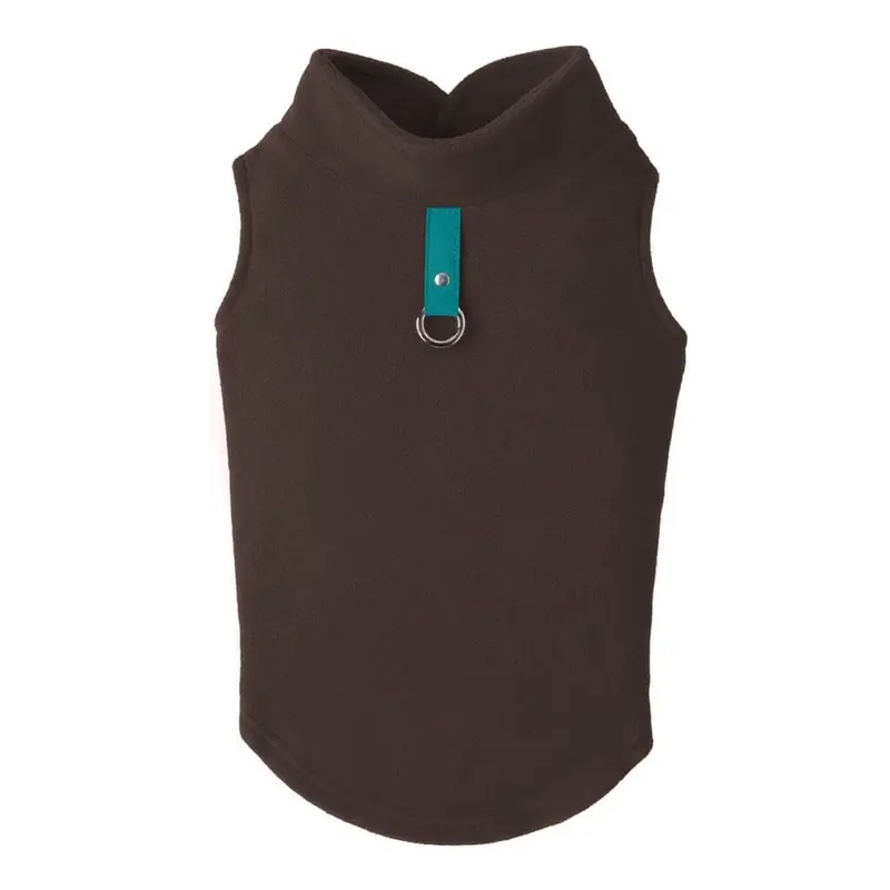 Gooby Fleece Dog Vest - Brown with Turquoise