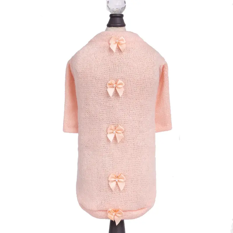 Hello Doggie Dainty Bow Dog Sweater - Peach
