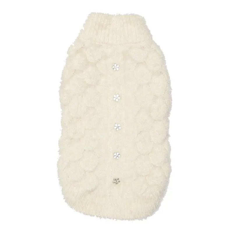 Hip Doggie Mohair Blossom Knit Dog Sweater - Cream