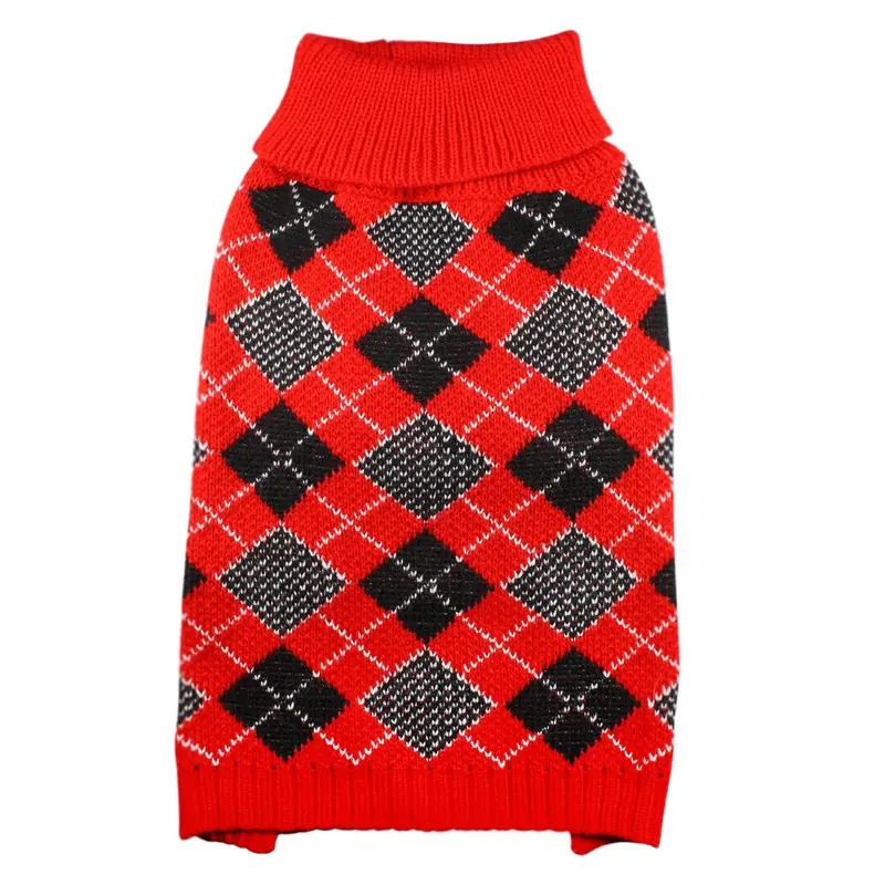 Klippo Argyle Turtleneck Dog Sweater - Red