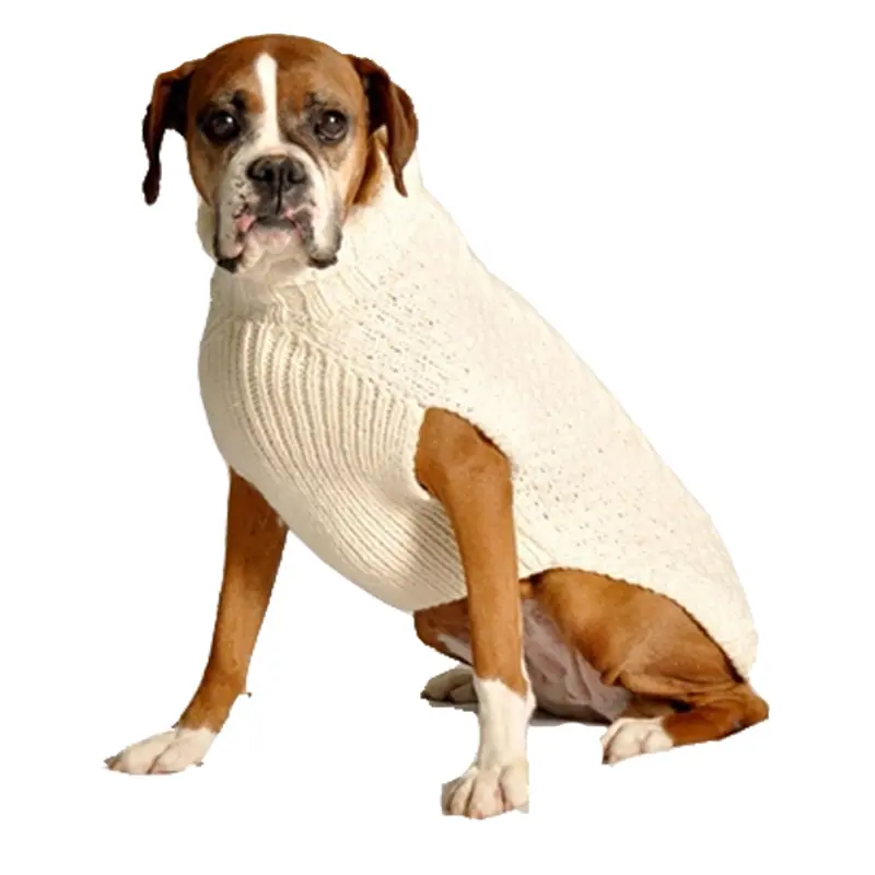 Chilly Dog Handmade Cable Knit Wool Dog Sweater - Natural