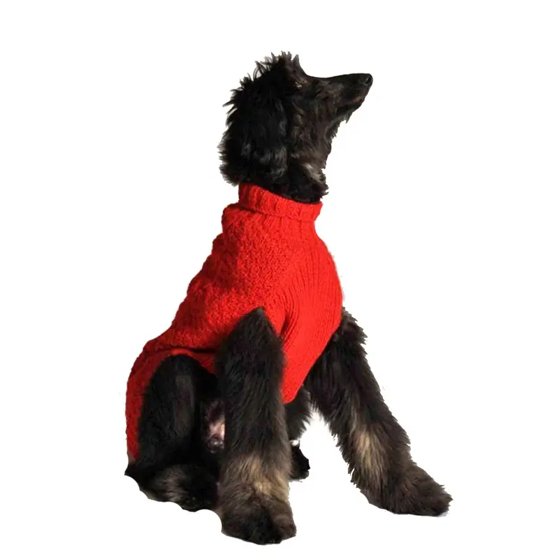 Chilly Dog Handmade Cable Knit Wool Dog Sweater - Red