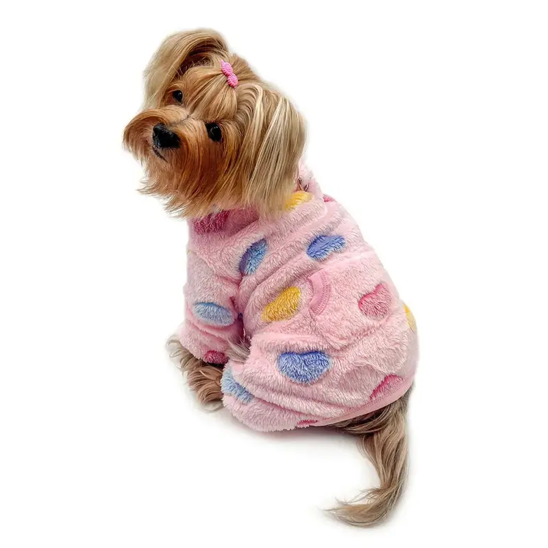 Klippo Ultra Plush Colorful Hearts Turtleneck Dog Pajamas - Pink