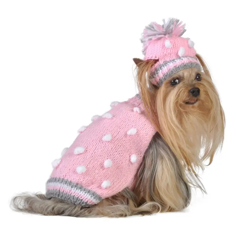 Max's Closet Bobble Dog Sweater & Hat Combo - Pink