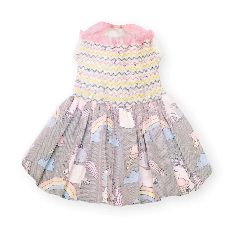 Oscar Newman Rainbows, Magic, and Unicorns Hand-Smocked Dog Dress