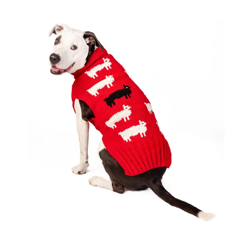 Chilly Dog Handmade Black Sheep Wool Dog Sweater - Red