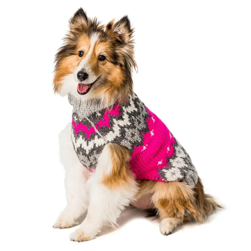 Chilly Dog Handmade Fairisle Ski Wool Dog Sweater - Hot Pink