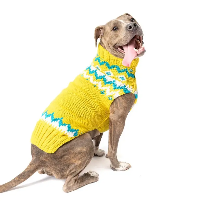 Chilly Dog Handmade Fairisle Wool Dog Sweater - Electric Yellow