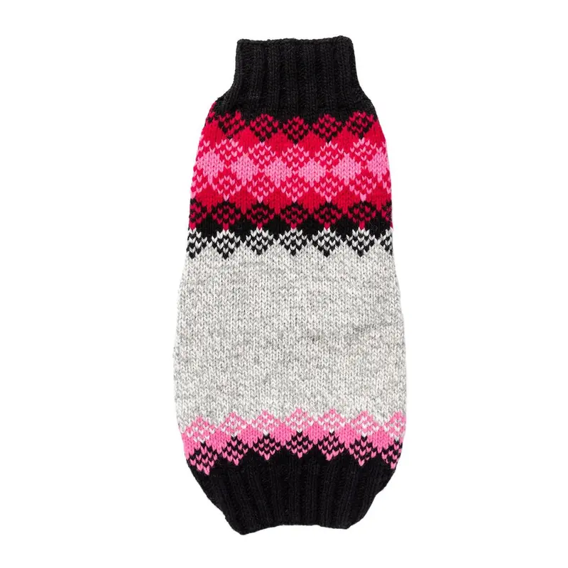 Chilly Dog Handmade Fairisle Wool Dog Sweater - Pink Diamond