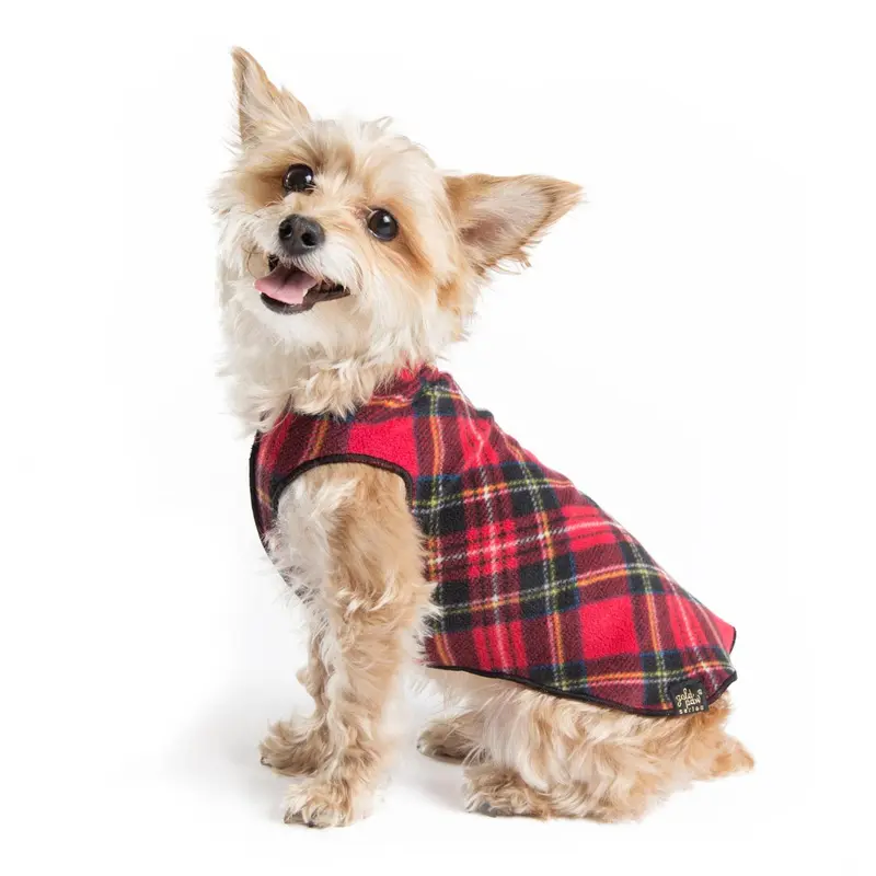 Gold Paw Duluth Double Reversible Fleece Dog Jacket - Red Tartan/Black