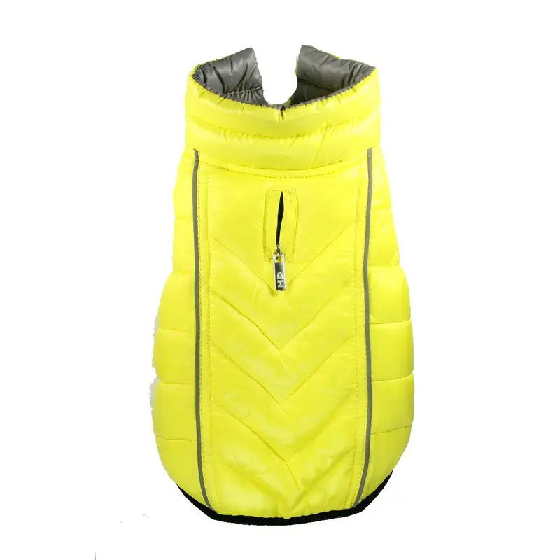 Hip Doggie Featherlite Reversible-Reflective Puffer Dog Vest - Yellow/Gray