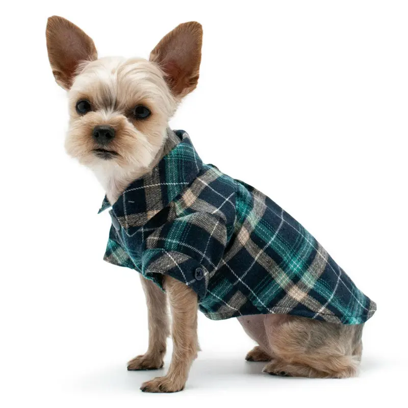 Plaid Button Down Dog Shirt by Dogo - Blue