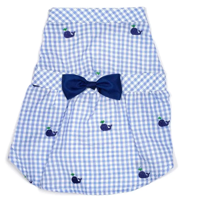 Worthy Dog Gingham Whales Dog Dress