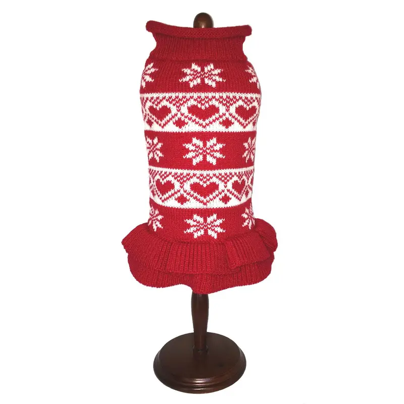Dallas Dogs Hearts and Snowflakes Dog Sweater Dress