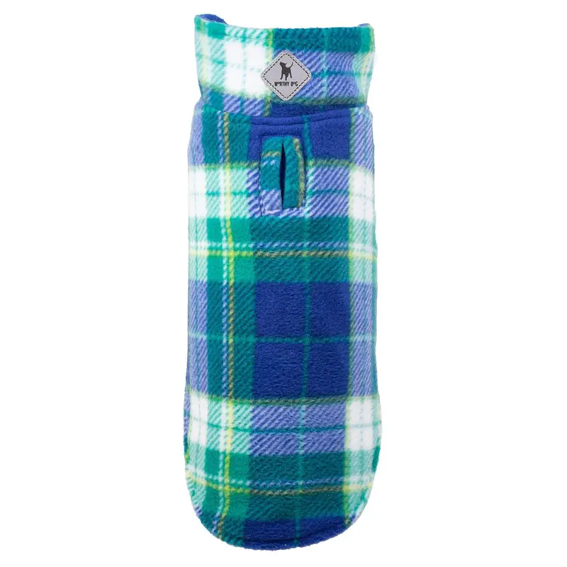 Worthy Dog Fargo Fleece Dog Jacket - Royal/Green Plaid