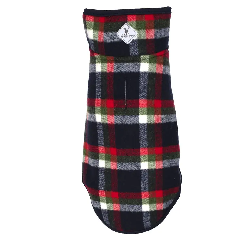 Worthy Dog Alpine Sherpa Dog Jacket - Navy/Red/Olive Plaid