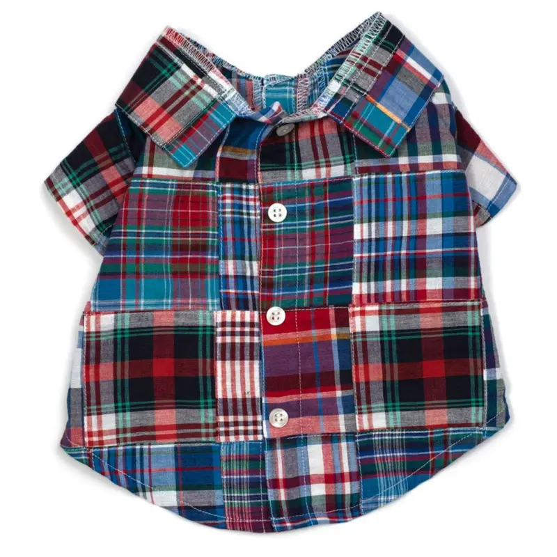Worthy Dog Blue Madras Patch Dog Shirt