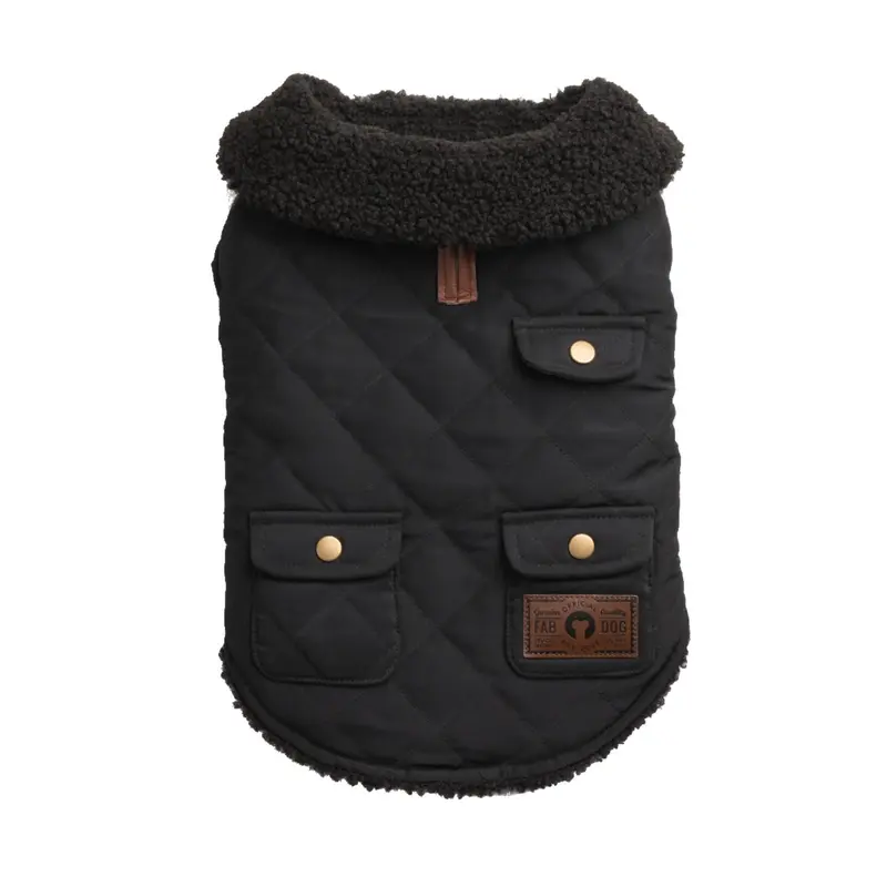 fabdog Quilted Shearling Dog Coat - Black