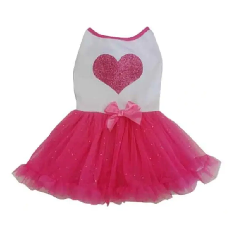 Pawpatu Glitter Heart Petti Dog Dress - Hot Pink