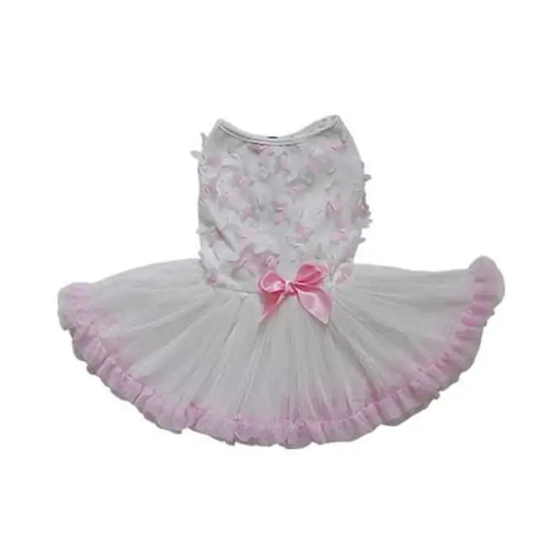 Pawpatu White and Pink Butterflies Dog Dress