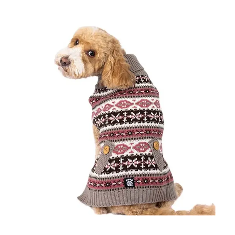 Petrageous Shadow's Fair Isle Dog Sweater - Taupe and Pink