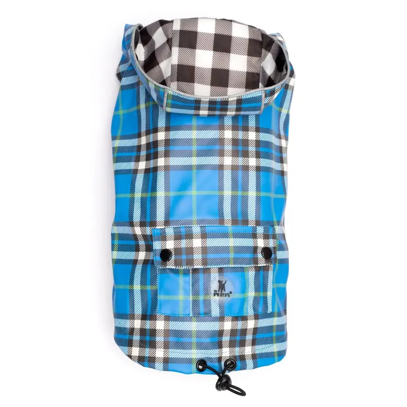 Worthy Dog London Dog Raincoat - Blue Plaid/Checkered
