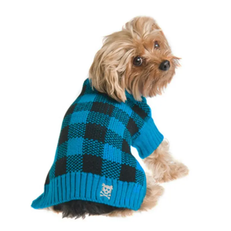 RuffLuv NYC Mad for Plaid Dog Sweater - Turquoise