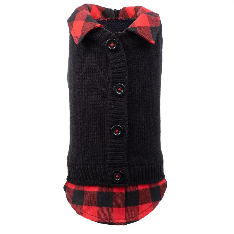 Worthy Dog Two-Fer Cardigan Dog Sweater - Black Buffalo