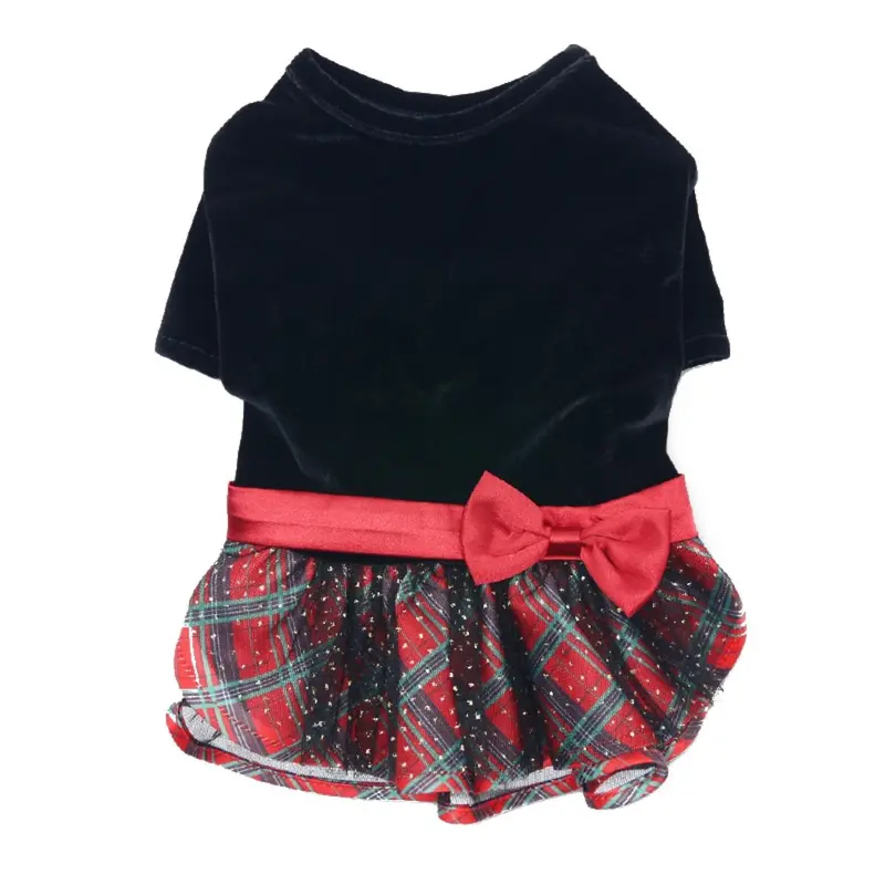 DOGO Holiday Velvet Plaid Dog Dress - Black