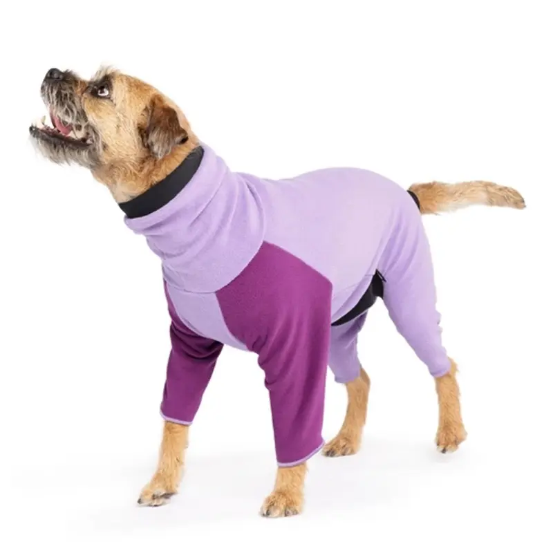 Gold Paw Stretch Fleece Dog Onesie - Lavender and Eggplant