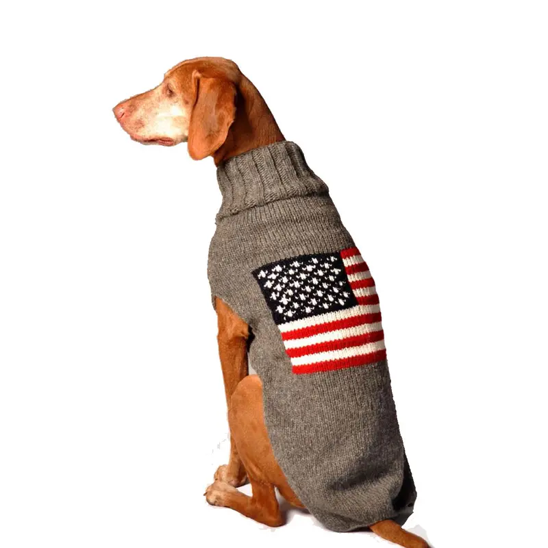 Chilly Dog Handmade American Flag Wool Dog Sweater