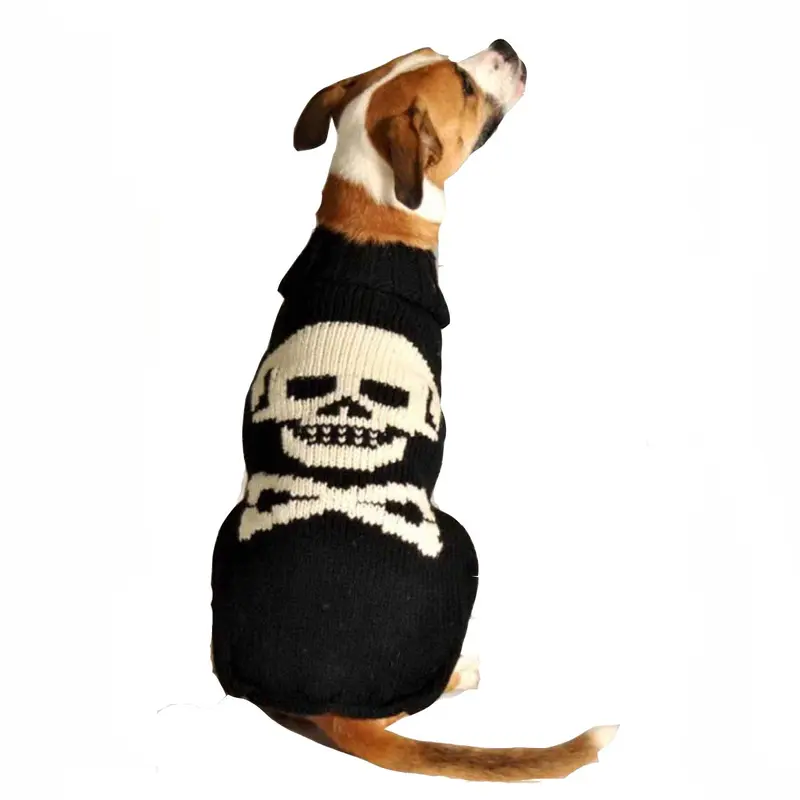 Chilly Dog Handmade Black Skull Wool Dog Sweater