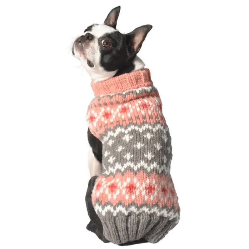 Chilly Dog Handmade Fairisle Wool Dog Sweater - Peach