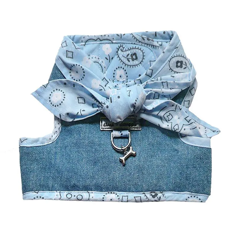 Cloak & Dawggie Denim Scarf Tie Dog Harness Vest - Blue Bandana
