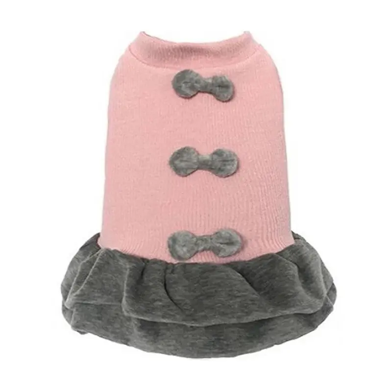 Dobaz Ribbed Winter Dog Dress by Parisian Pet - Pink and Gray