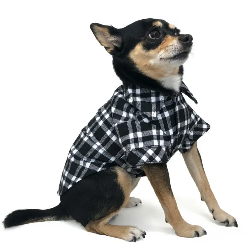 Flannel Button Down Dog Shirt by Dogo - Black
