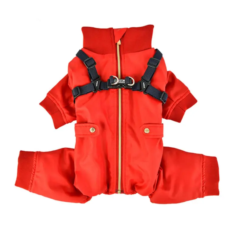 Garnet Winter Jumpsuit with Integrated Dog Harness by Puppia Life - Red