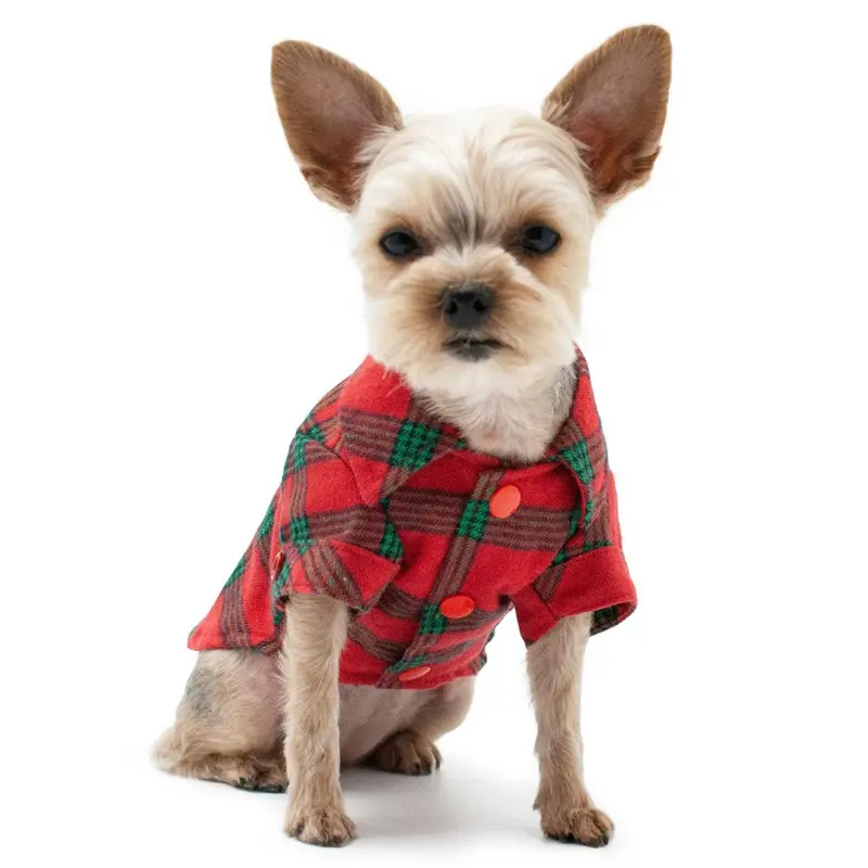 Plaid Button Down Dog Shirt by Dogo - Red and Green